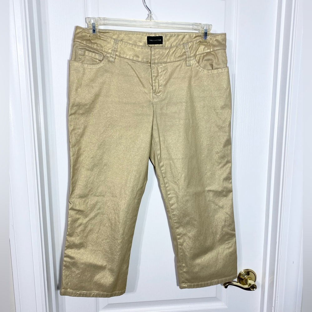 Y2K The Limited Metallic Gold 5 Pocket Stretch Cotton Capri Pants Size 10